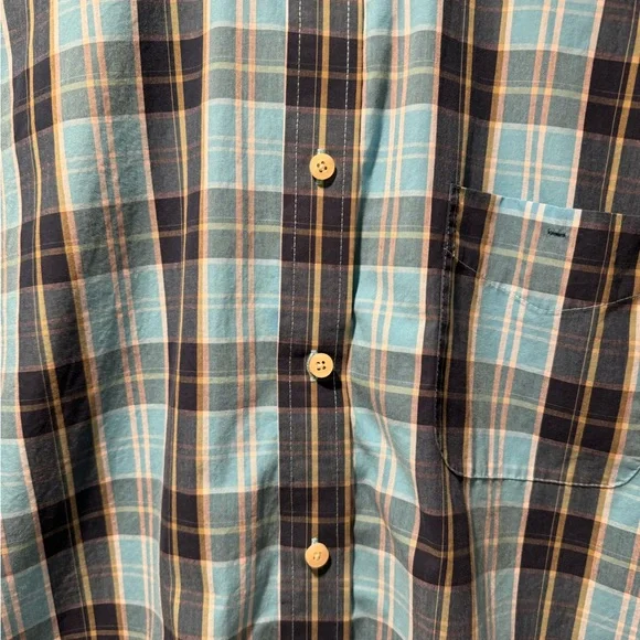 John Bartlett Consensus Button Up Shirt Medium Teal and White Plaid Long Sleeve - Picture 4 of 10